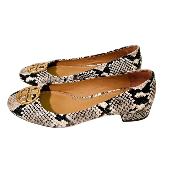 Tory Burch Chelsea Ballet Snakeskin Print Warm Roccia Flats - Picture 5 of 10